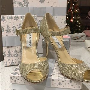 JIMMY CHOO AUTHENTICgold 247 Lace Mary Jane pumps